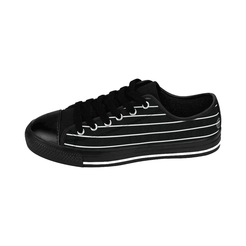 Black Stripes Print Men's Sneakers, Best Modern Striped Designer Fashion Low Tops For Men