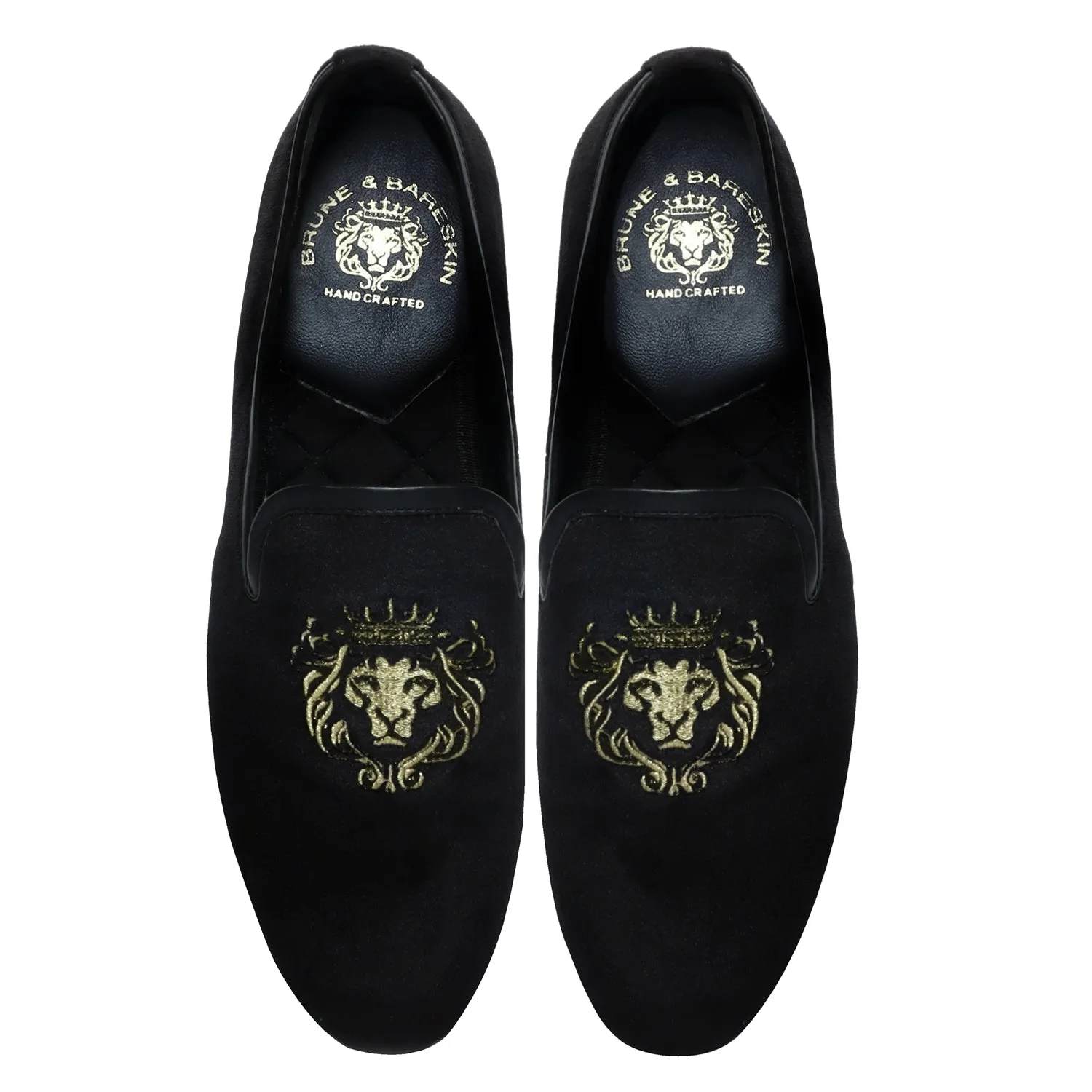 Black Velvet Lion-King Design Men'S Handmade Slip-On By Brune & Bareskin