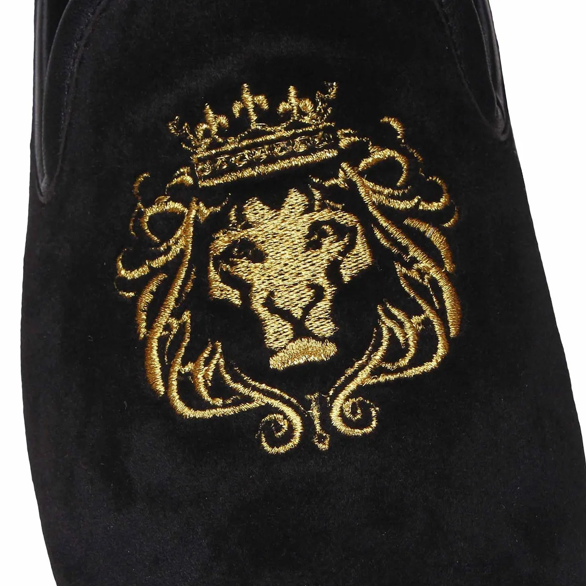 Black Velvet Lion-King Design Men'S Handmade Slip-On By Brune & Bareskin