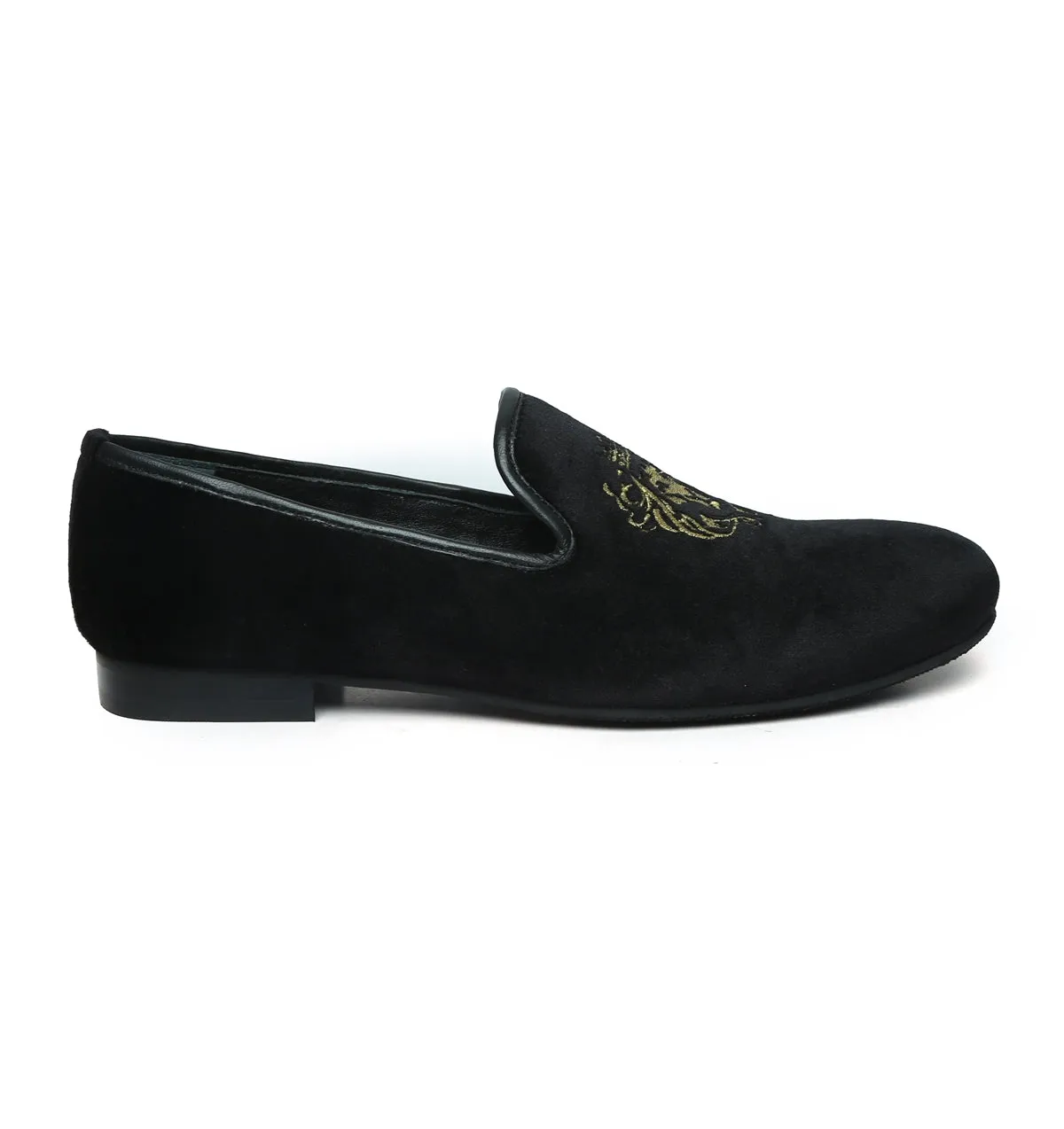 Black Velvet Lion-King Design Men'S Handmade Slip-On By Brune & Bareskin