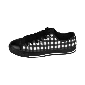 Black White Plaid Men's Sneakers, Buffalo Plaid Preppy Low Top Shoes For Men (US Size: 7-14)