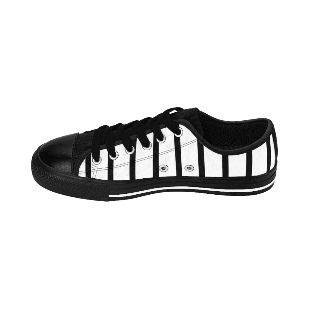 Black White Print Men's Sneakers, Modern Minimalist Best Designer Low Top Sneakers For Men