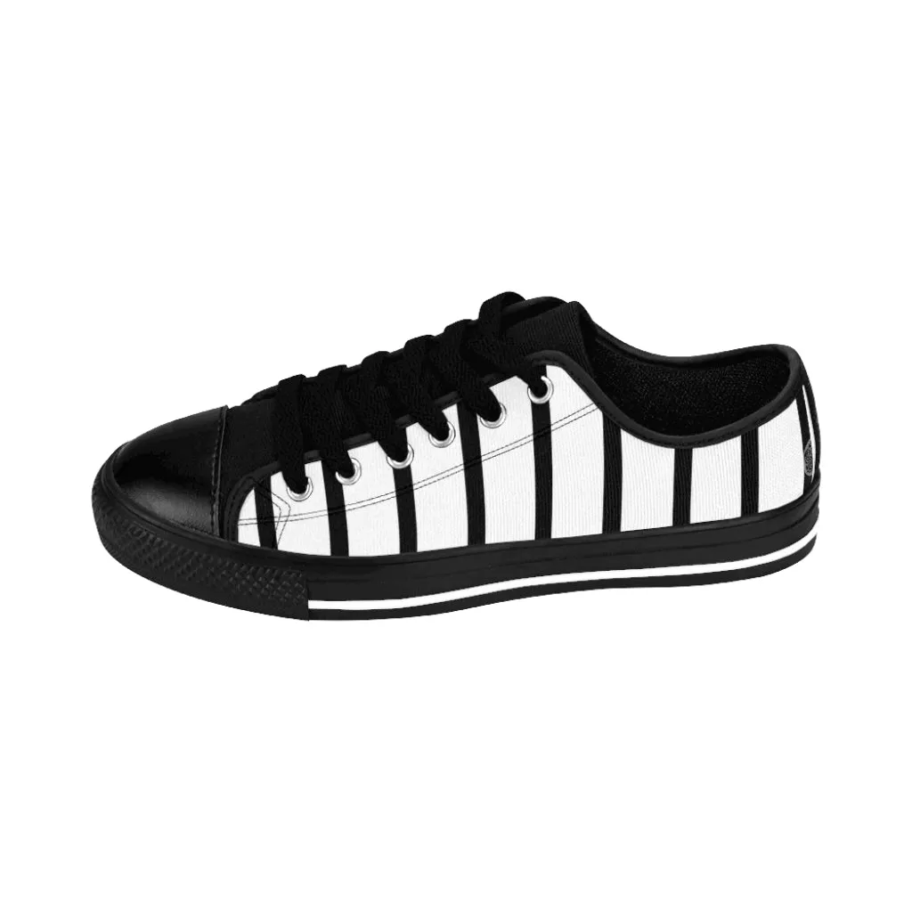 Black White Print Men's Sneakers, Modern Minimalist Best Designer Low Top Sneakers For Men