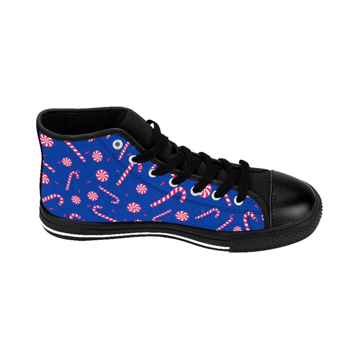 Blue Christmas Men's Sneakers, Red White Candy Cane High-Top Tennis Designer Shoes