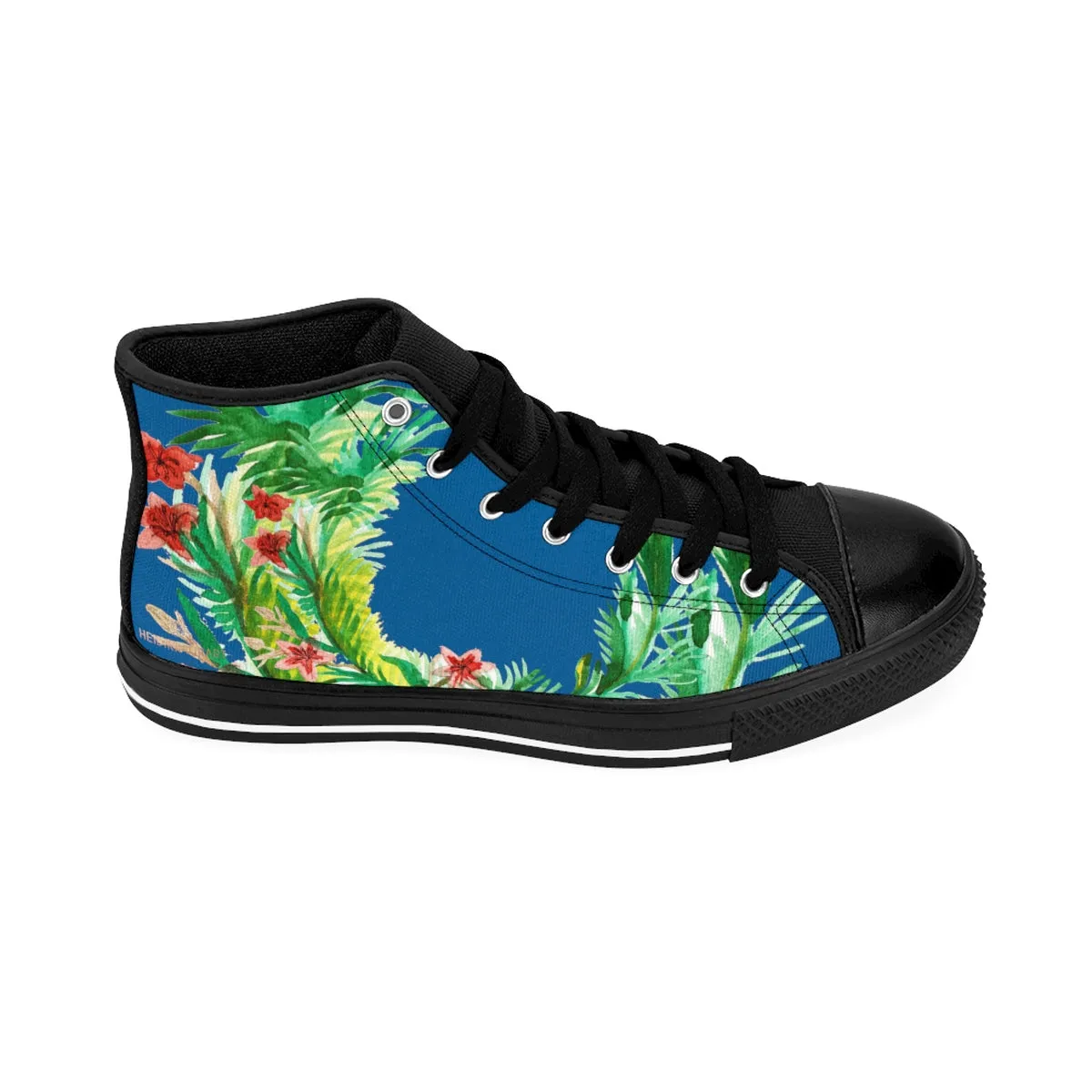 Blue Floral Men's Sneakers, Red Fall Themed Designer High-top Best Running Tennis Shoes