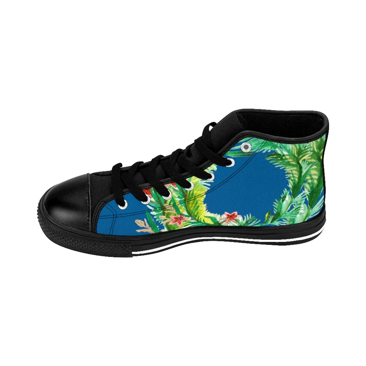 Blue Floral Men's Sneakers, Red Fall Themed Designer High-top Best Running Tennis Shoes