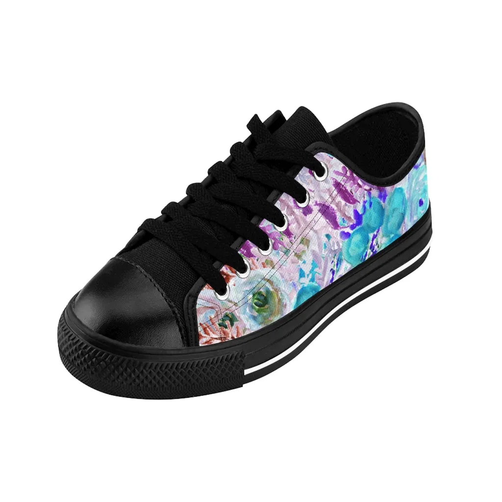 Blue Floral Print Men's Sneakers, Purple Flower Print Low Top Best Fashion Sneakers For Men