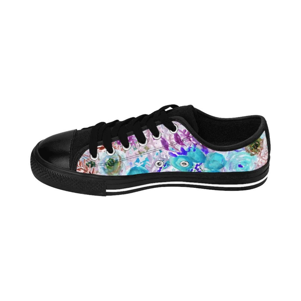 Blue Floral Print Men's Sneakers, Purple Flower Print Low Top Best Fashion Sneakers For Men