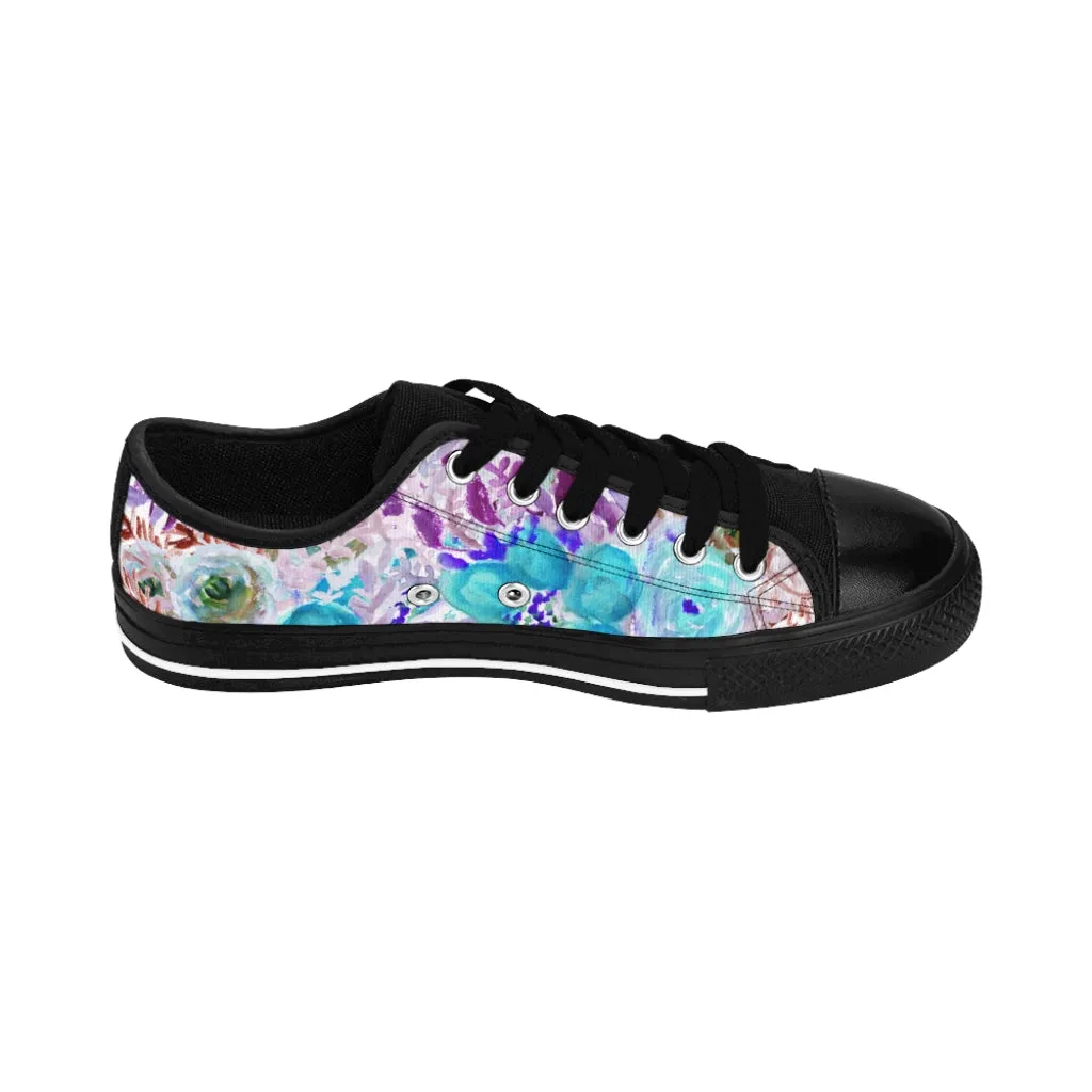 Blue Floral Print Men's Sneakers, Purple Flower Print Low Top Best Fashion Sneakers For Men