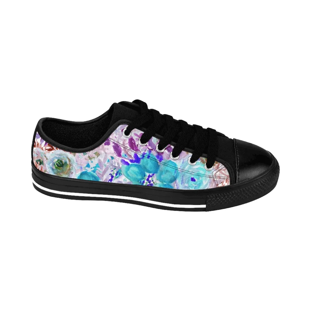 Blue Floral Print Men's Sneakers, Purple Flower Print Low Top Best Fashion Sneakers For Men