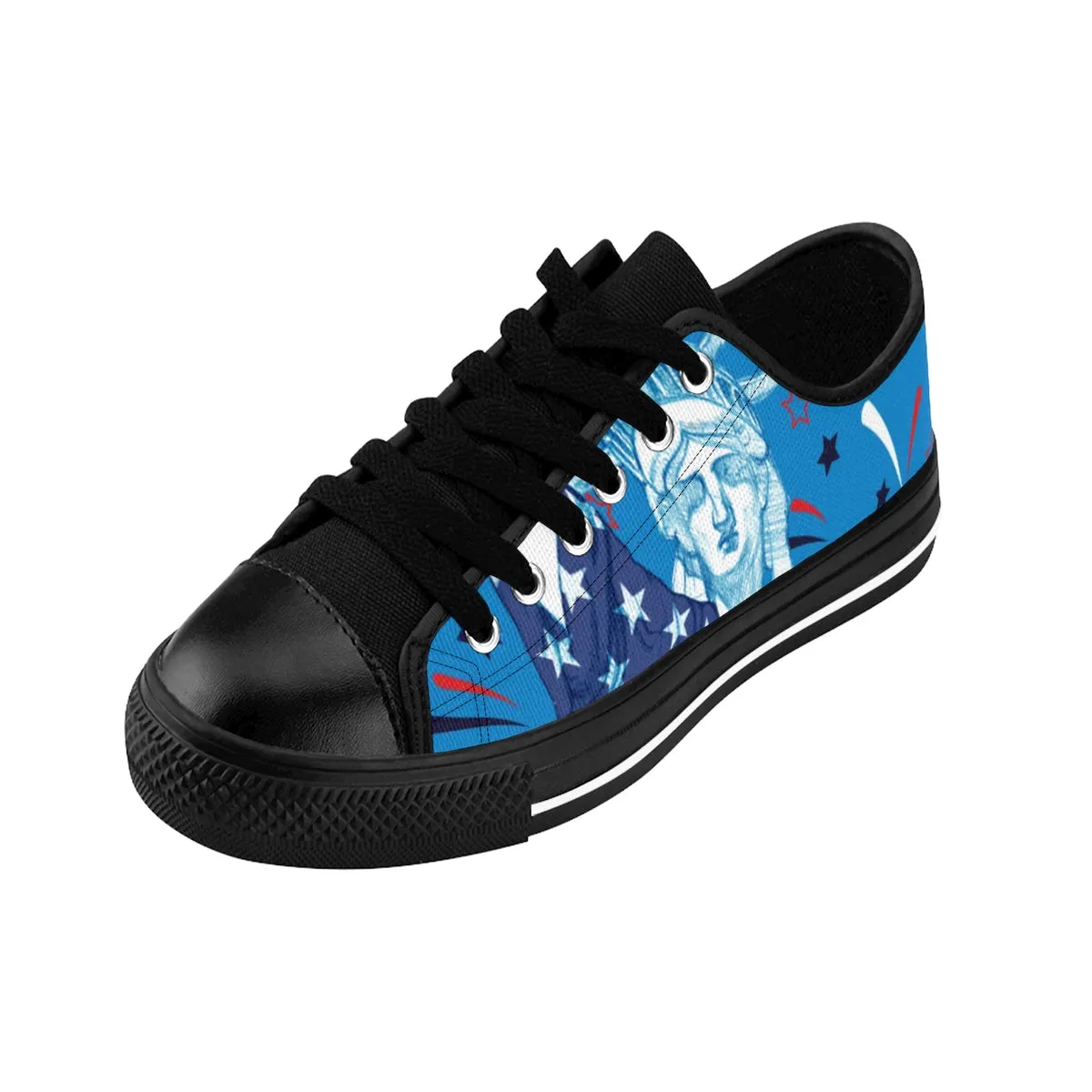 Blue July 4th Men's Sneakers, American Statue Of Liberty Low Top Tennis Running Shoes