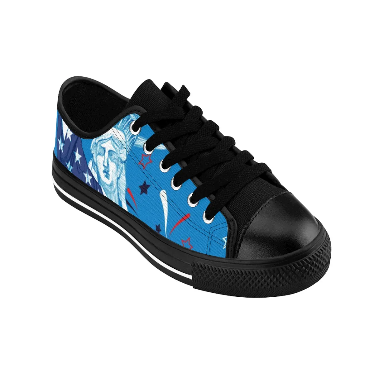 Blue July 4th Men's Sneakers, American Statue Of Liberty Low Top Tennis Running Shoes