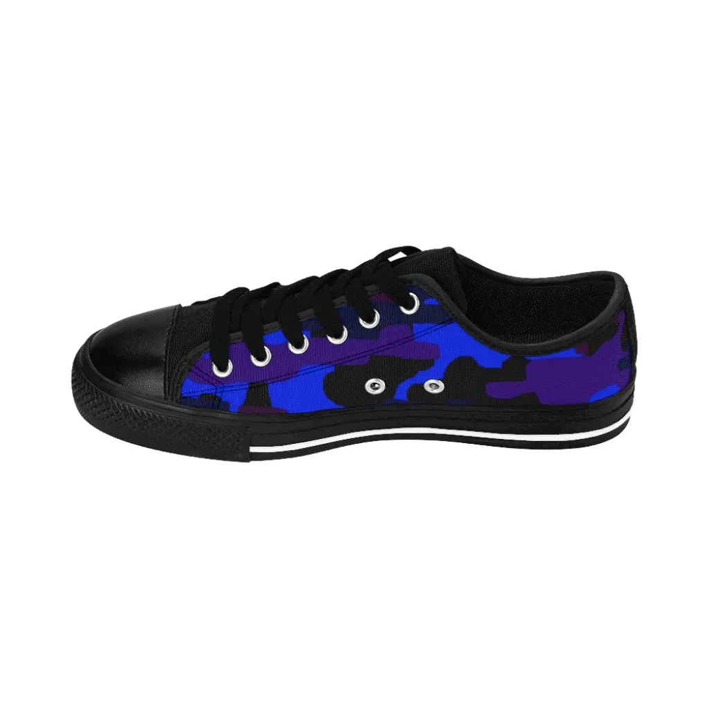 Blue Purple Camo Women's Sneakers, Army Military Camouflage Printed Fashion Canvas Tennis Shoes