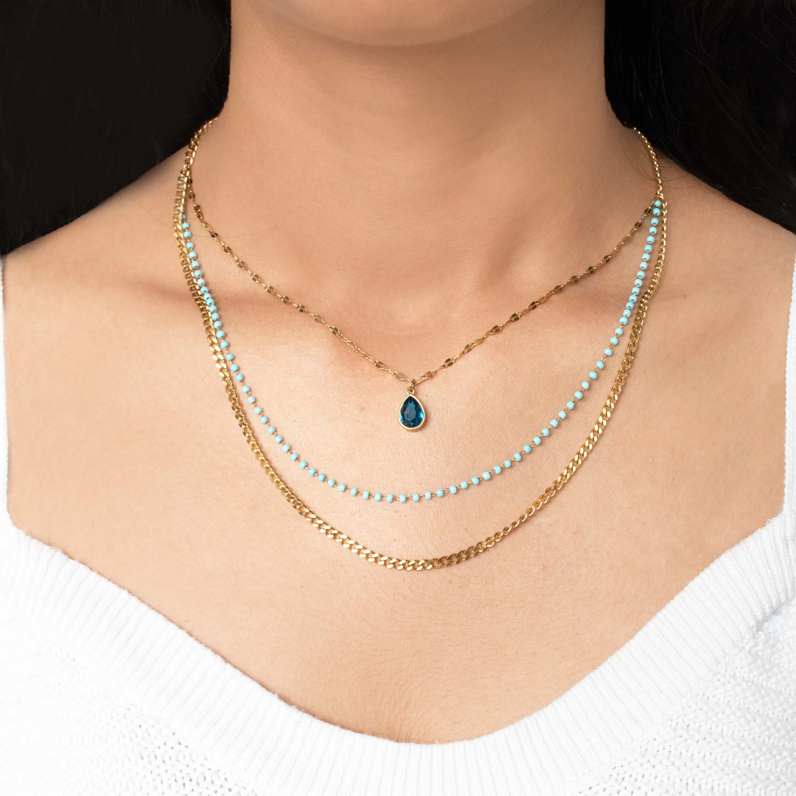 Blue Stone Triple Layered Necklace