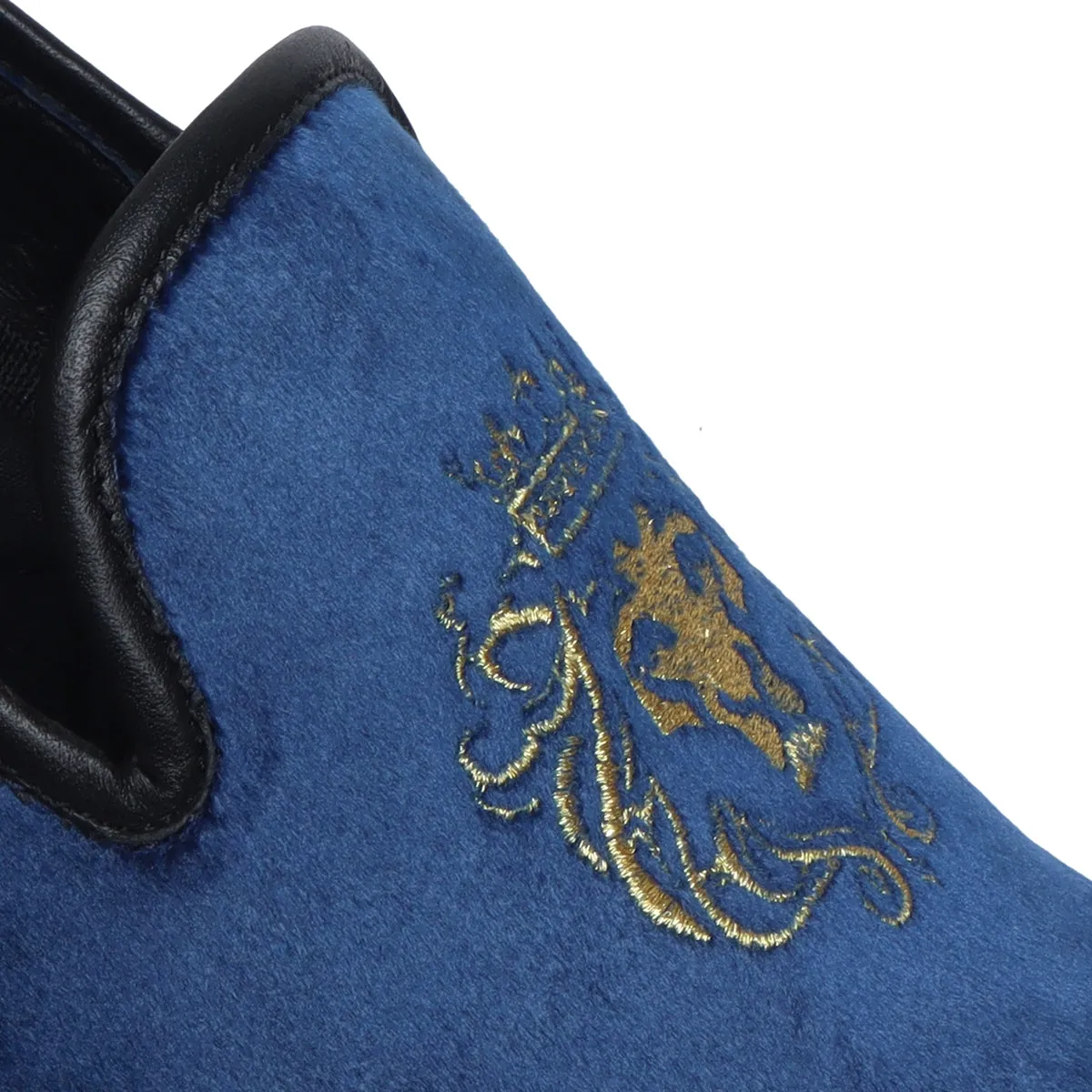 Blue Velvet/Golden Lion King Embroidery Slip-On Shoes By Brune & Bareskin