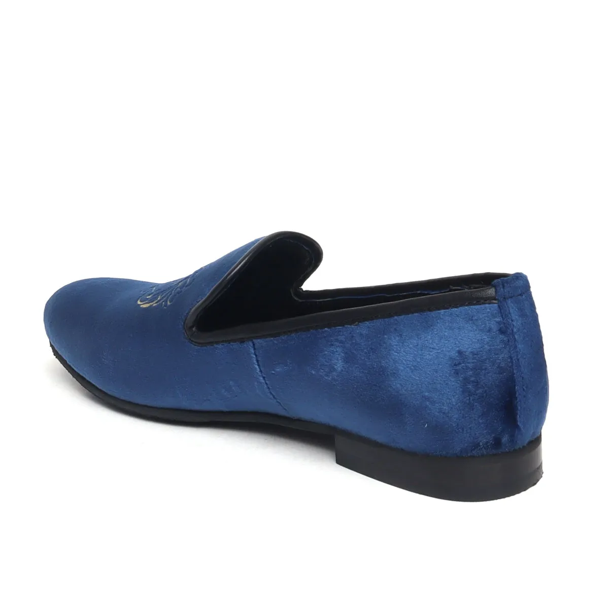 Blue Velvet/Golden Lion King Embroidery Slip-On Shoes By Brune & Bareskin