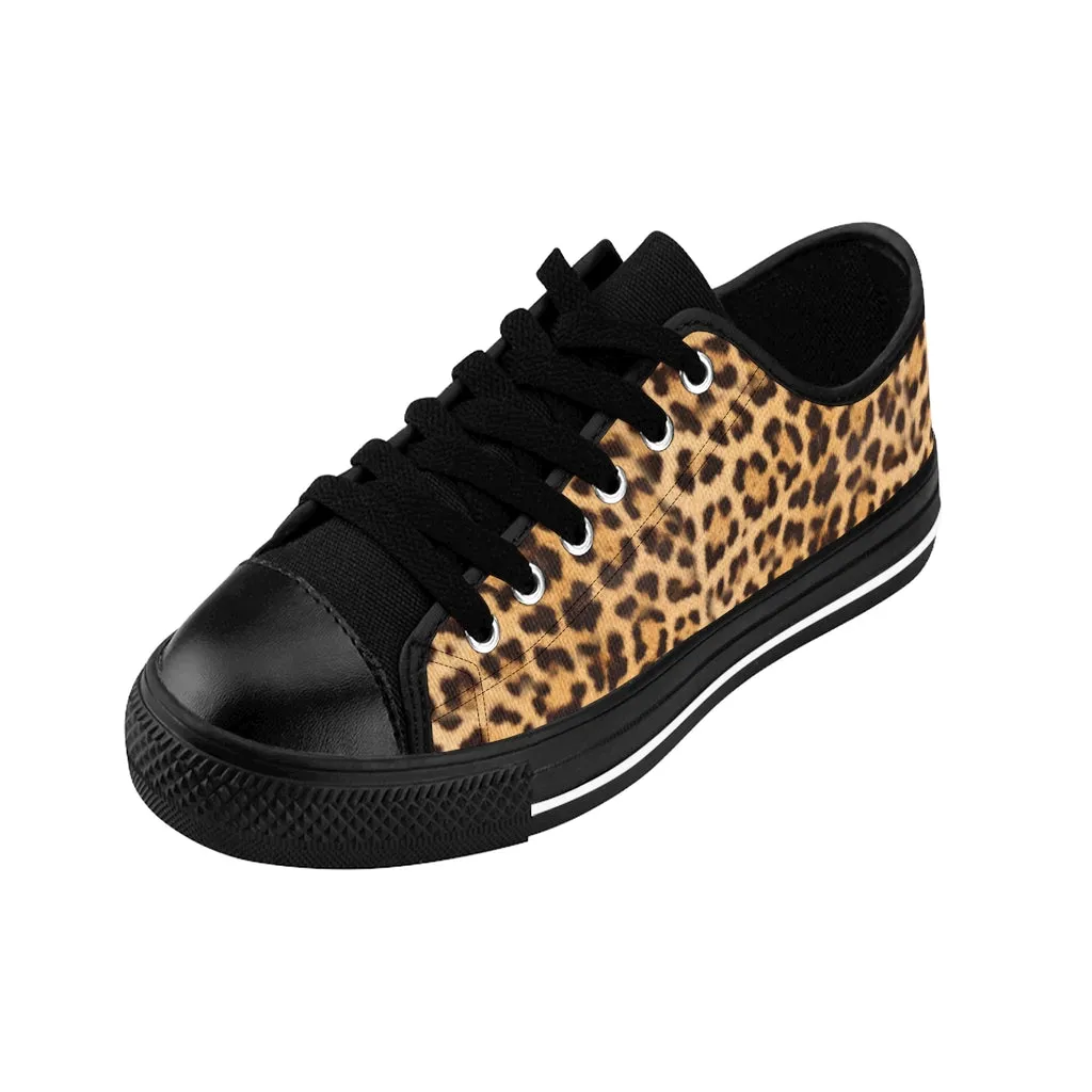 Brown Leopard Men's Sneakers, Beige Animal Print Casual Low Top Fashion Sneakers For Men