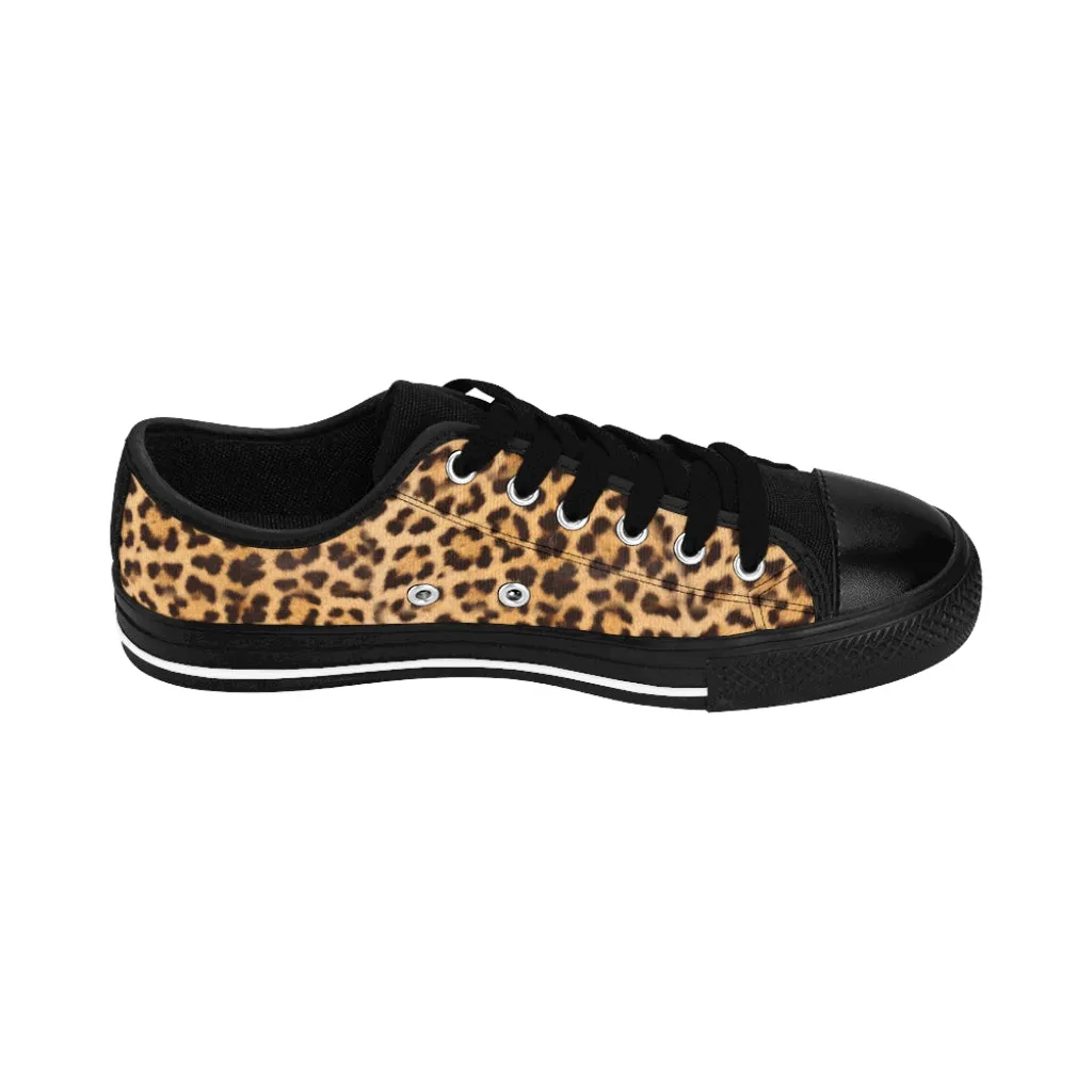 Brown Leopard Men's Sneakers, Beige Animal Print Casual Low Top Fashion Sneakers For Men