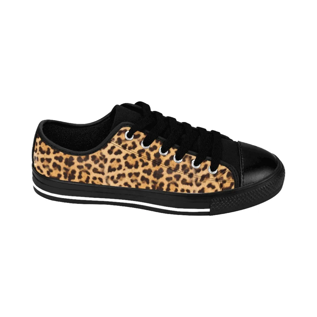 Brown Leopard Men's Sneakers, Beige Animal Print Casual Low Top Fashion Sneakers For Men