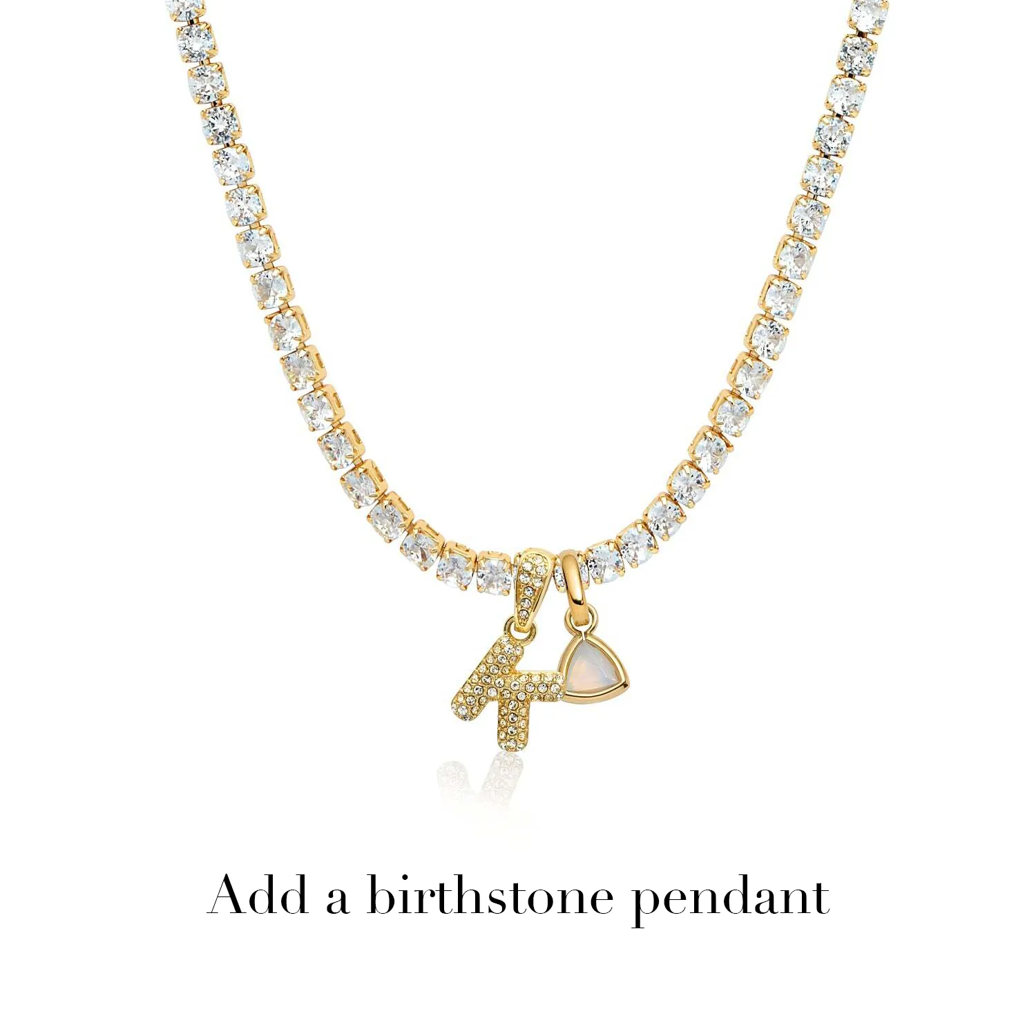 Bubble Initial Tennis Necklace (Gold)