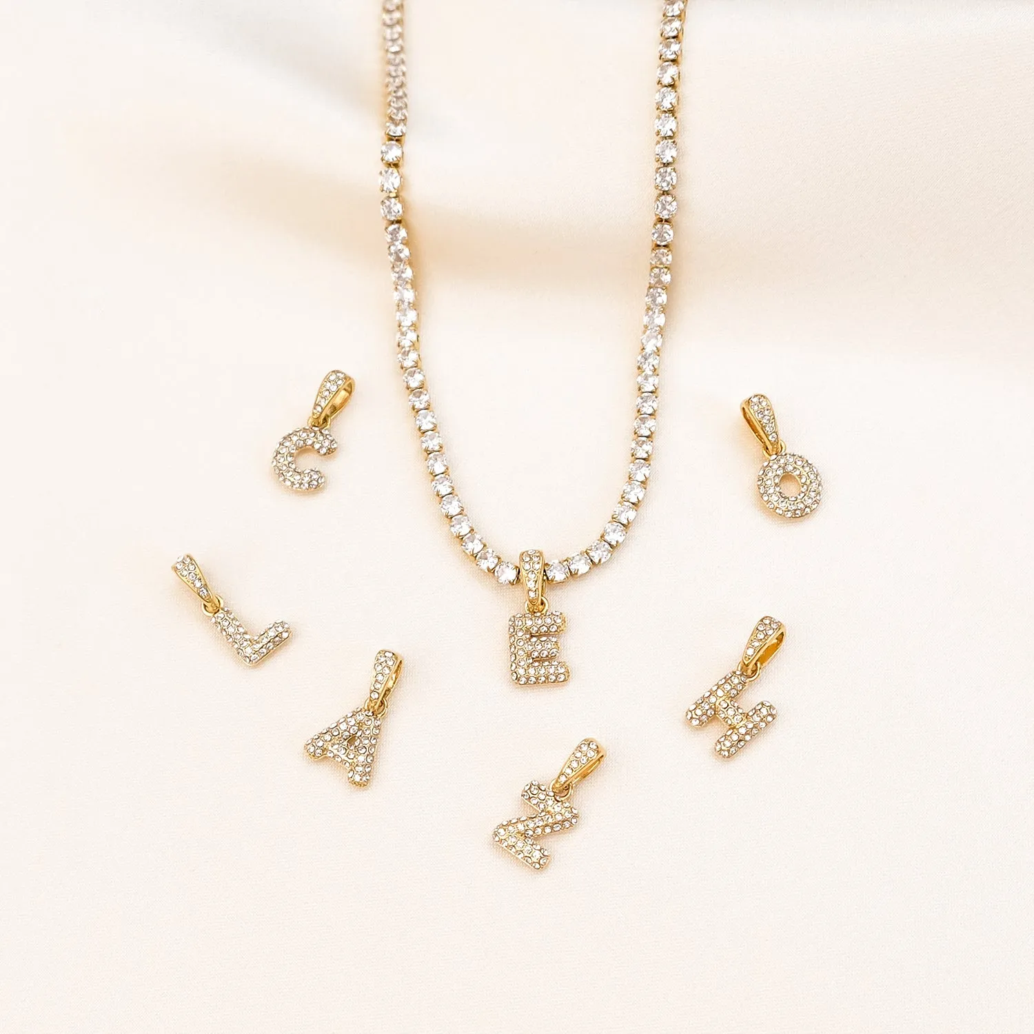 Bubble Initial Tennis Necklace (Gold)