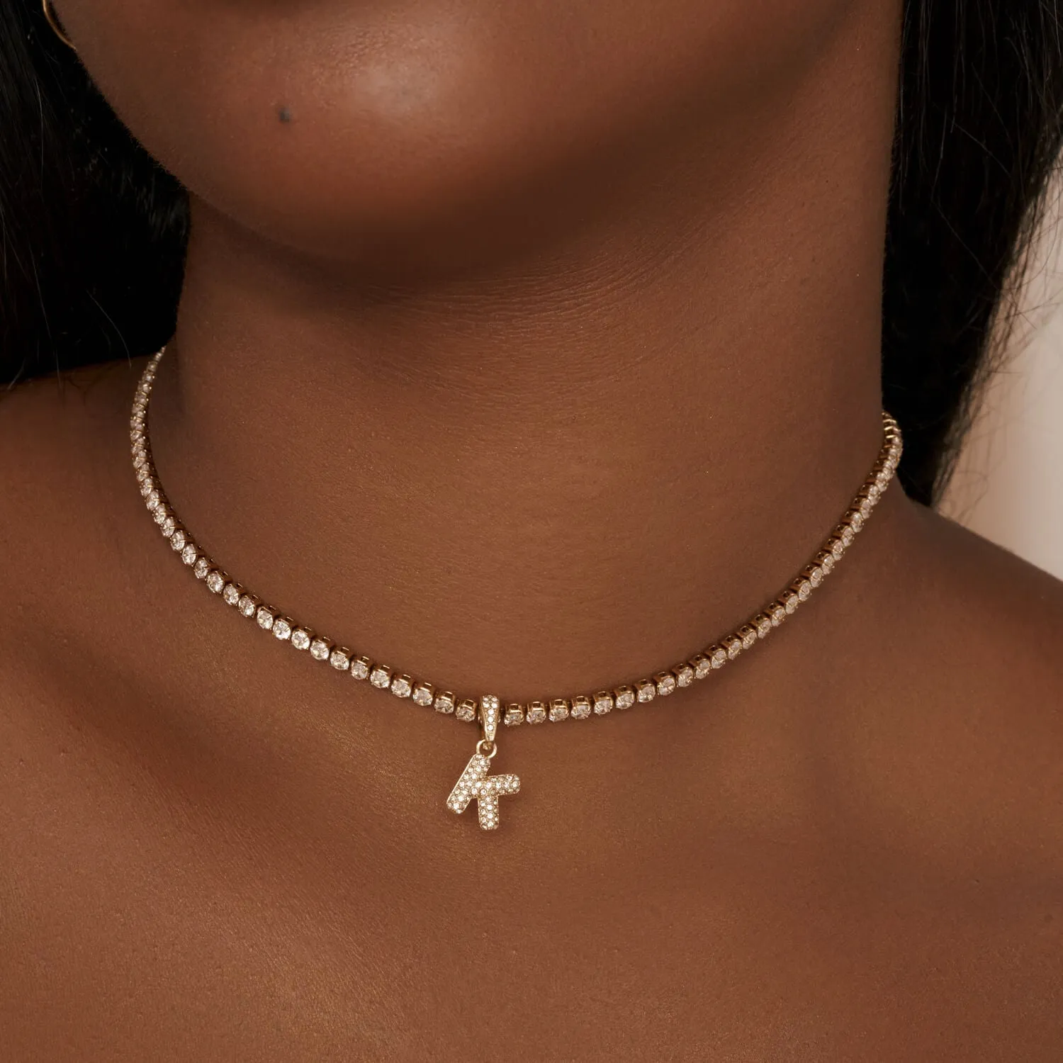 Bubble Initial Tennis Necklace (Gold)