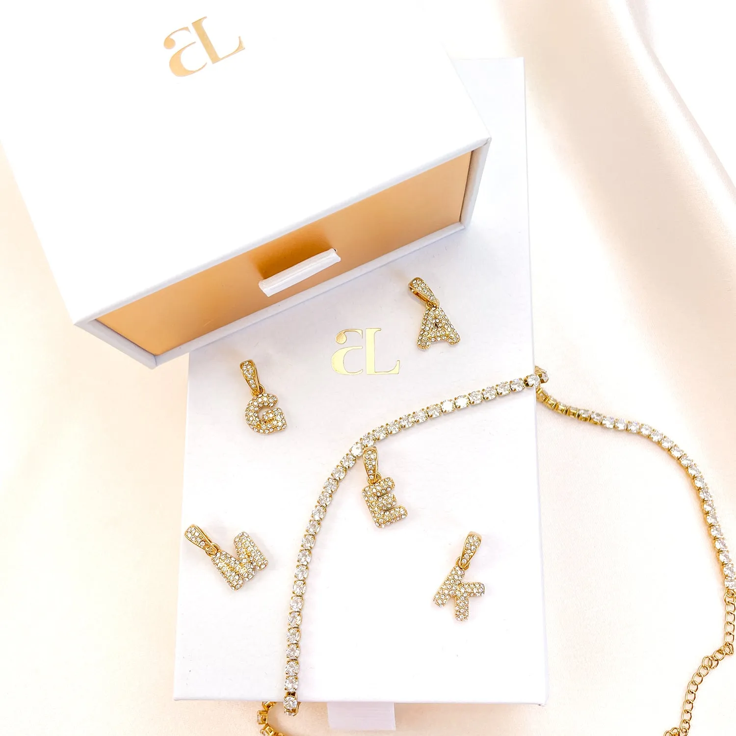 Bubble Initial Tennis Necklace (Gold)