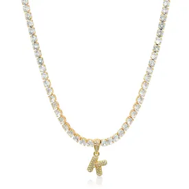 Bubble Initial Tennis Necklace (Gold)