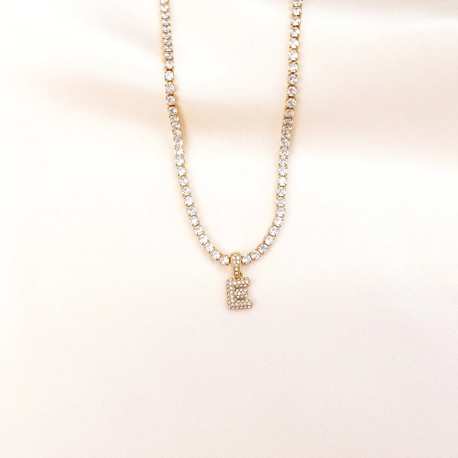 Bubble Initial Tennis Necklace (Gold)