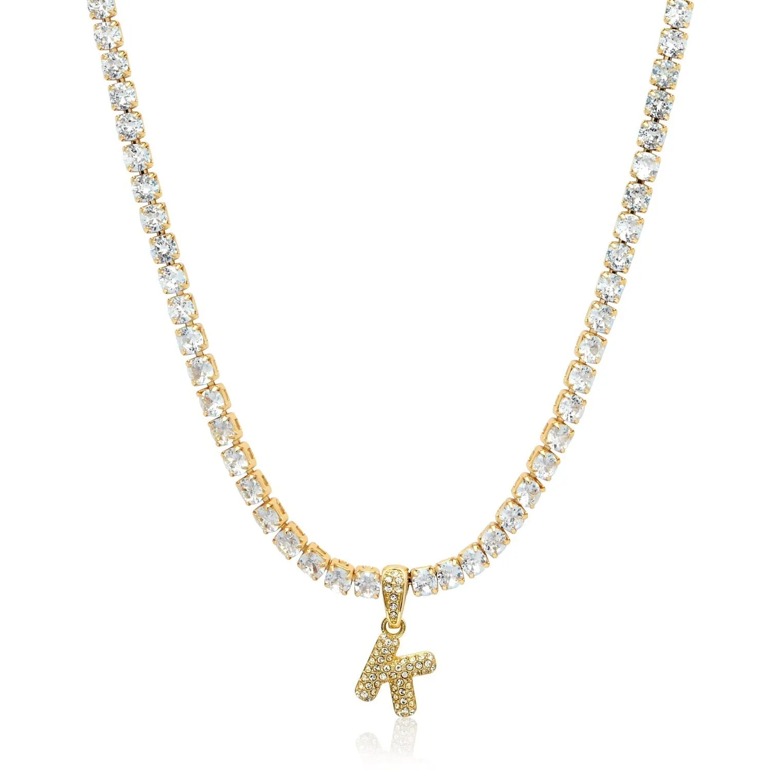 Bubble Initial Tennis Necklace (Gold)