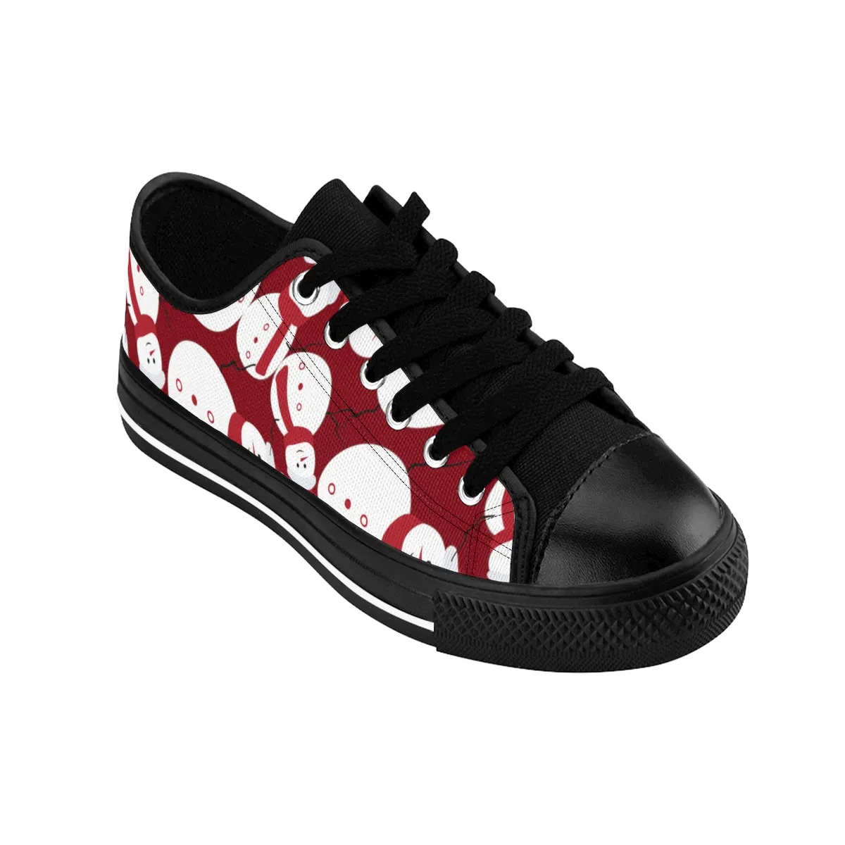 Burgundy Christmas Men's Sneakers, Red Snowman Christmas Print Low Top Sneaker Shoes