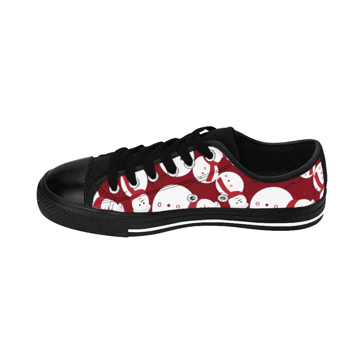 Burgundy Christmas Men's Sneakers, Red Snowman Christmas Print Low Top Sneaker Shoes