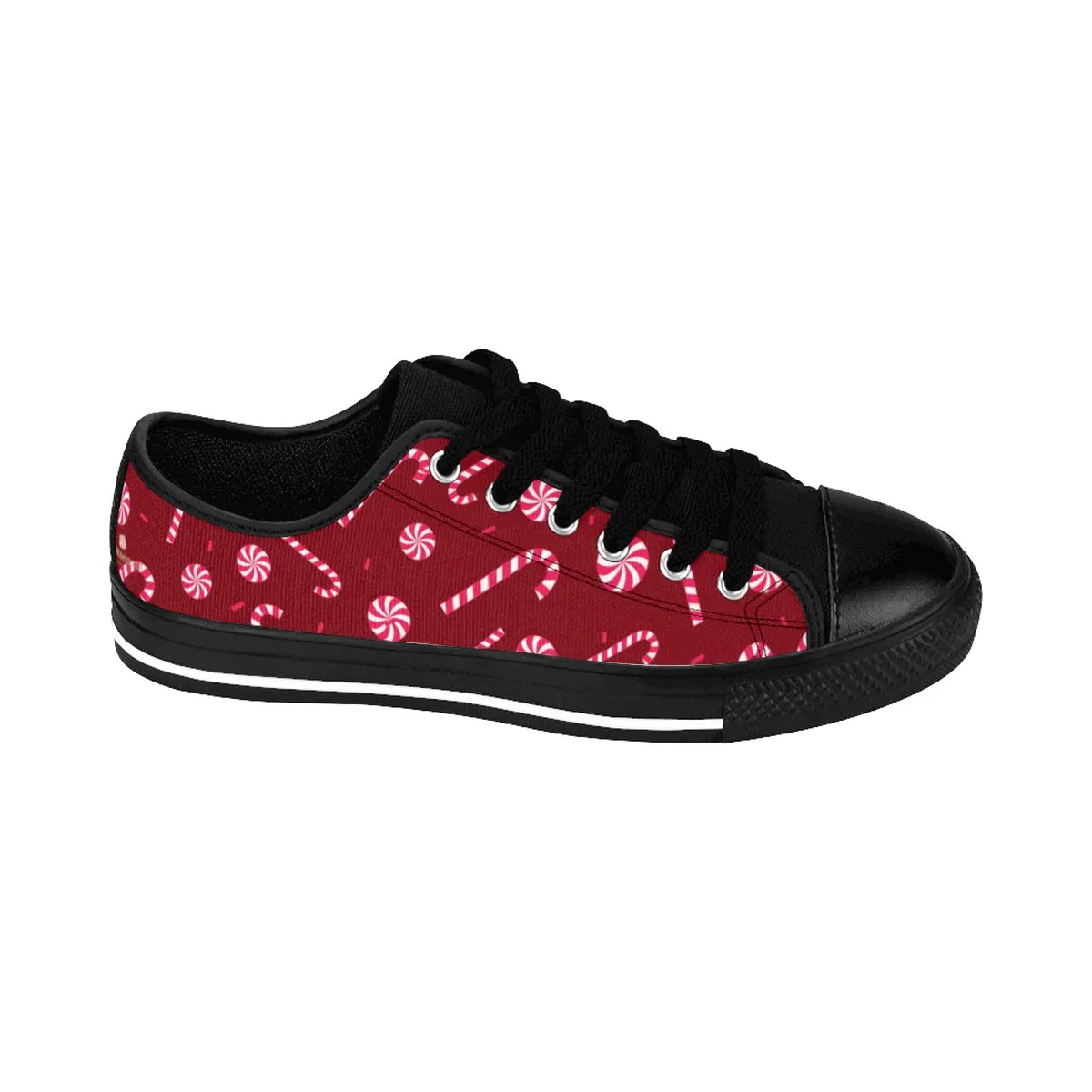 Burgundy Christmas Men's Sneakers, Red White Candy Cane Low Top Running Tennis Shoes