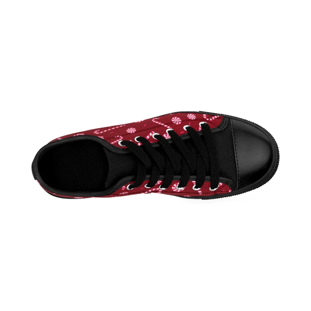 Burgundy Christmas Men's Sneakers, Red White Candy Cane Low Top Running Tennis Shoes