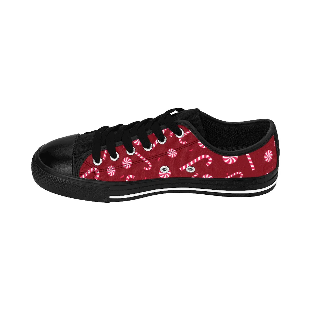 Burgundy Christmas Men's Sneakers, Red White Candy Cane Low Top Running Tennis Shoes