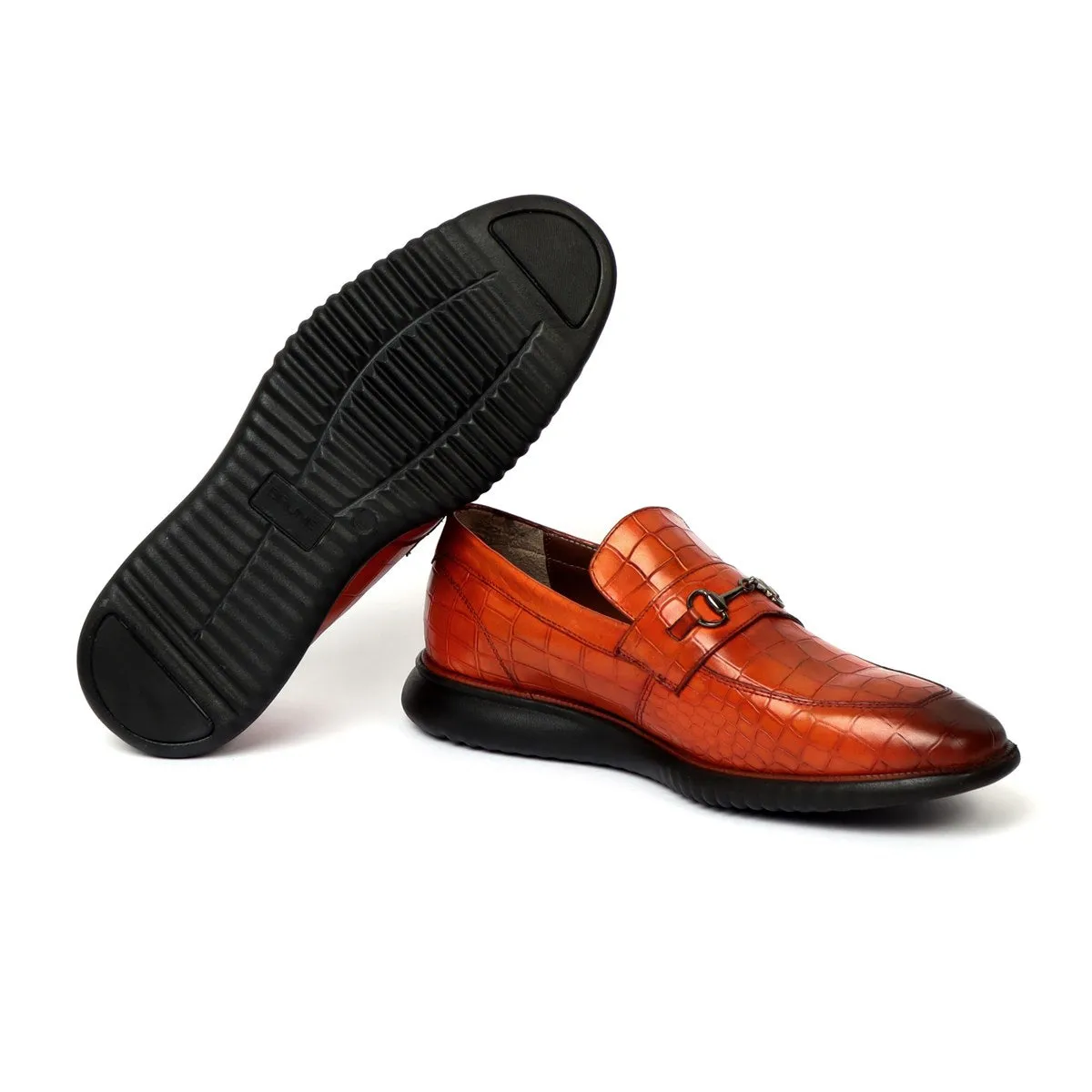 Burnished Tan Loafers in Deep Cut Leather with Light Weight Sole