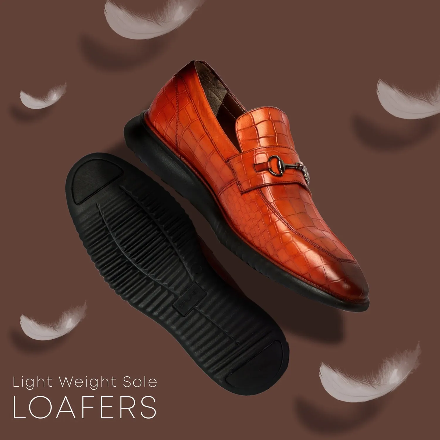 Burnished Tan Loafers in Deep Cut Leather with Light Weight Sole