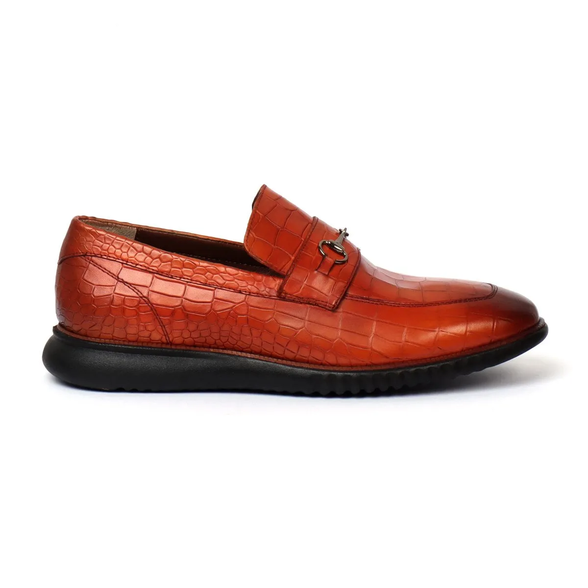 Burnished Tan Loafers in Deep Cut Leather with Light Weight Sole