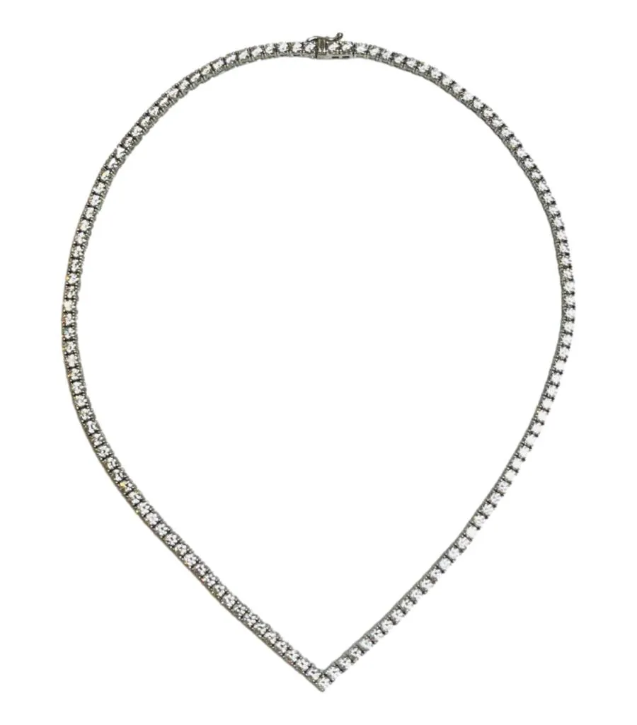 Carat London Vee Line White Gold Plated Necklace With Brilliant Stones