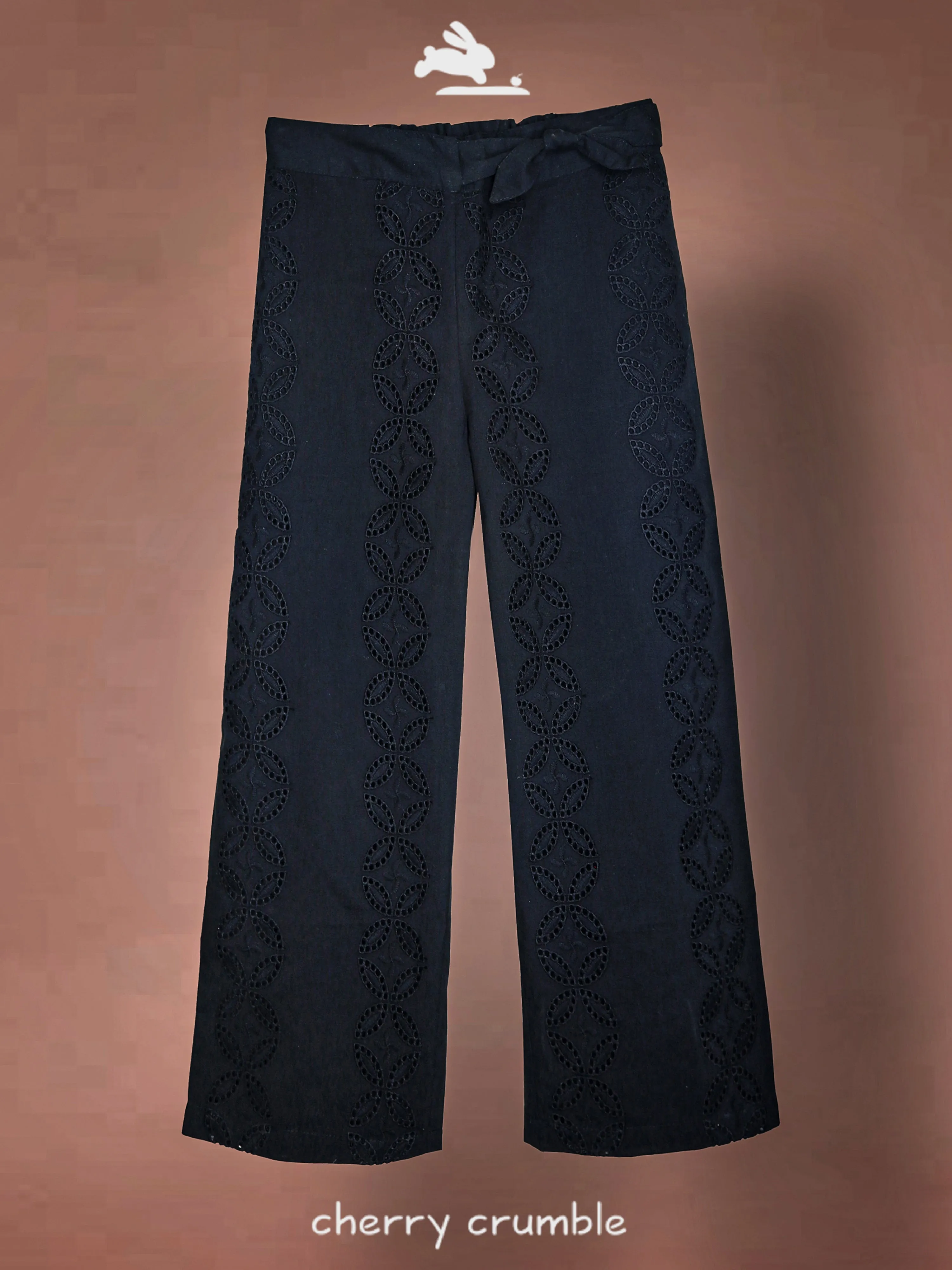 Cherry Crumble Girls Black  Schiffli Embroidery  Trouser