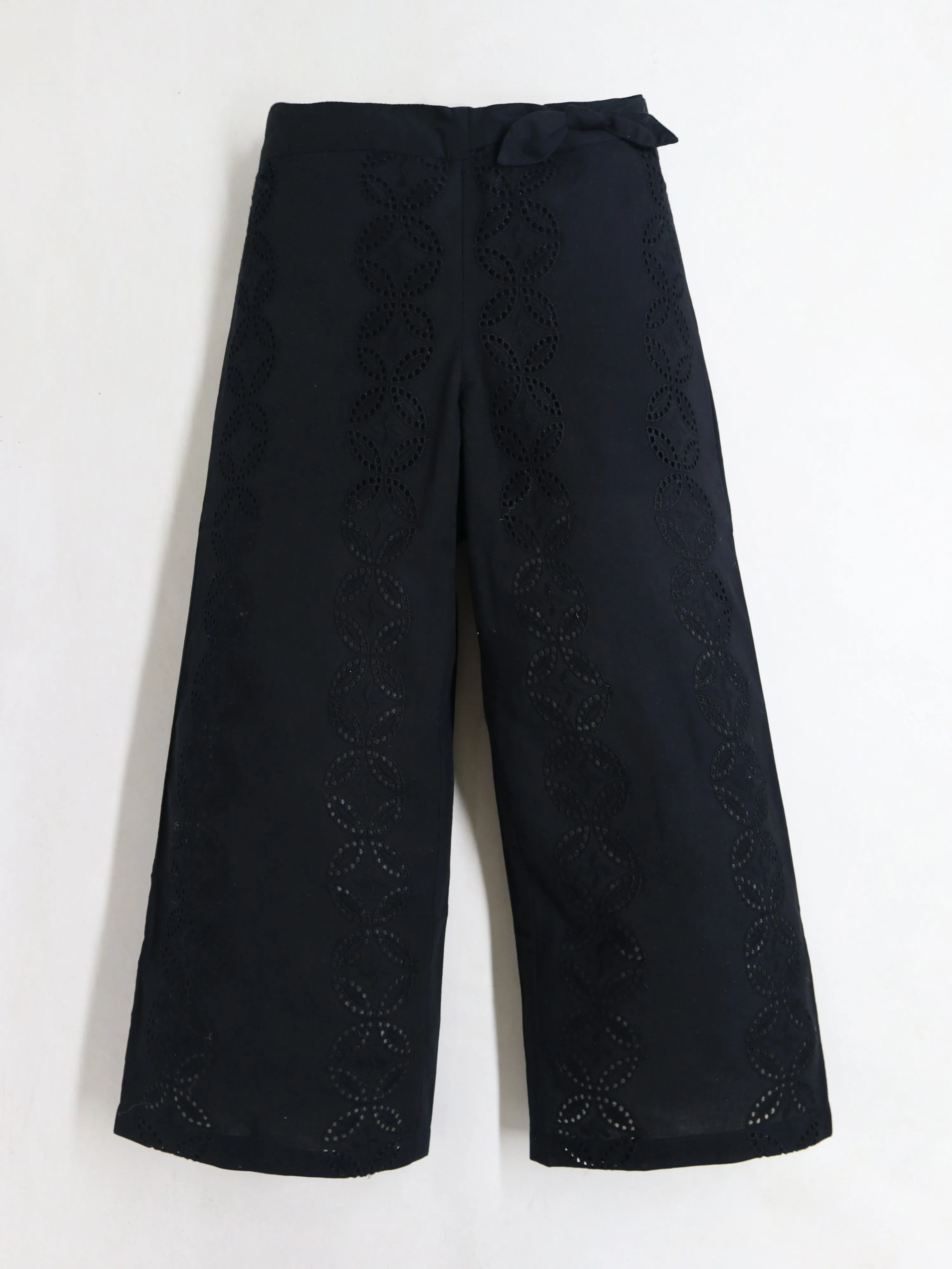 Cherry Crumble Girls Black  Schiffli Embroidery  Trouser