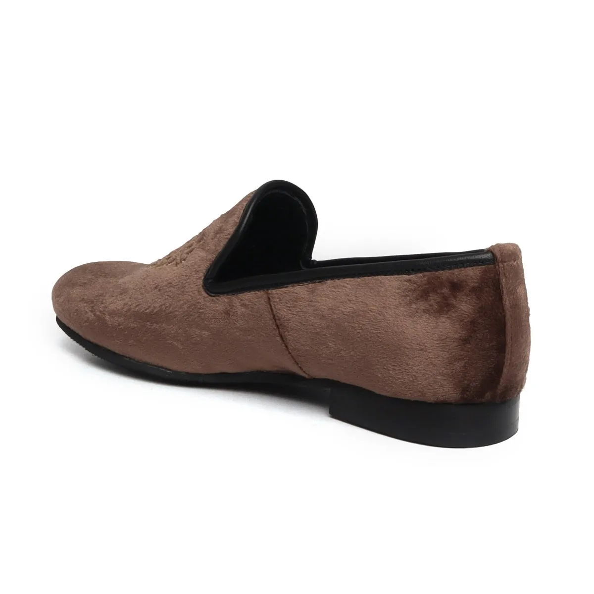 Copper Brown/Golden Lion King Embroidery Velvet Slip-On By Brune & Bareskin