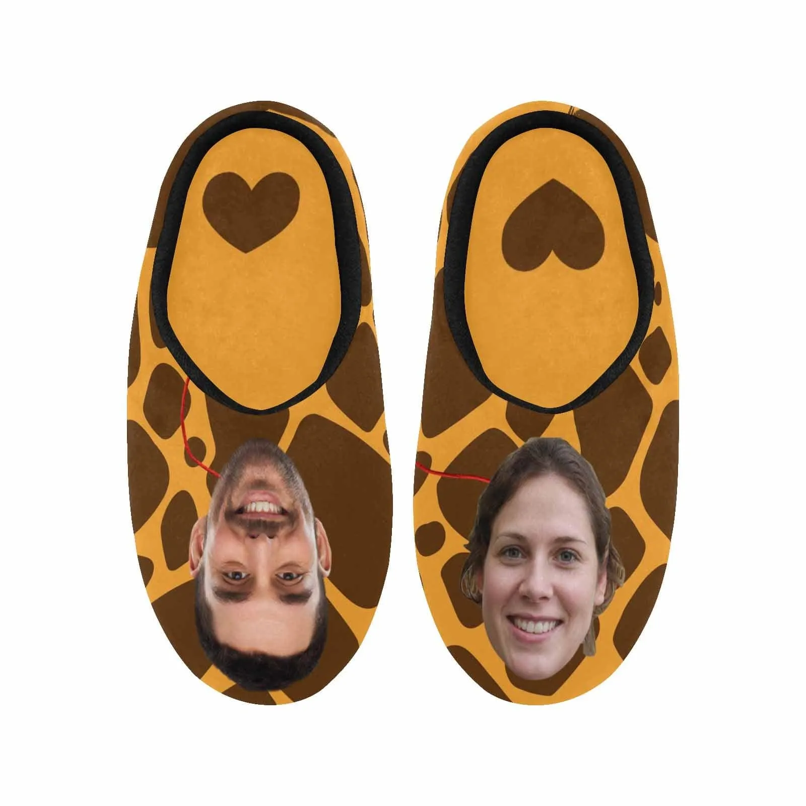 Couple Gift Custom Face Leopard Print All Over Print Personalized Non-Slip Cotton Slippers For Girlfriend Boyfriend