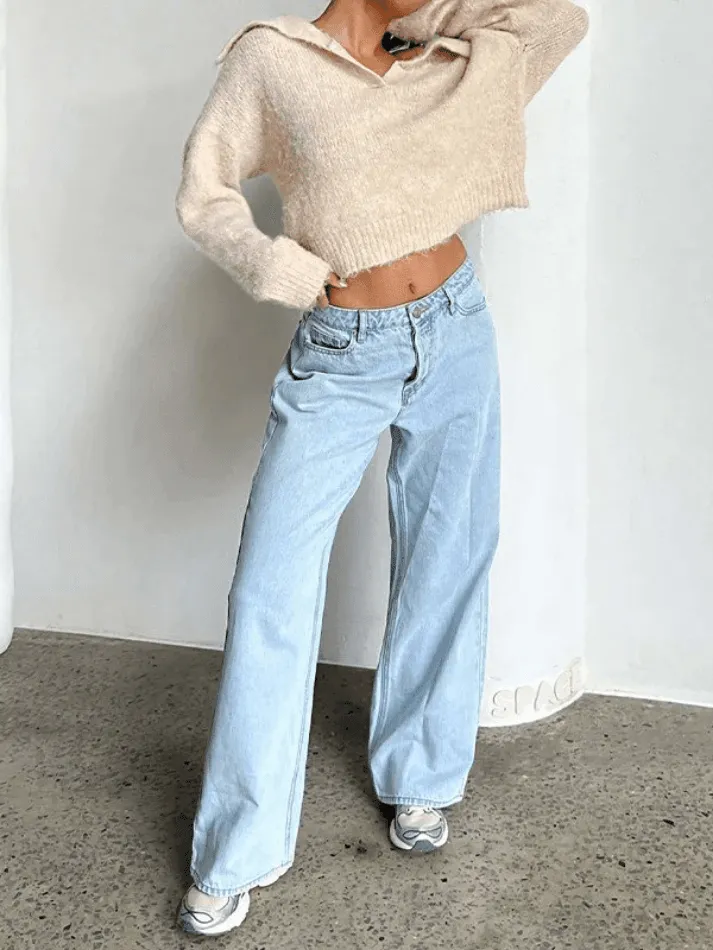 Cropped Collared Fuzzy Knit Sweater