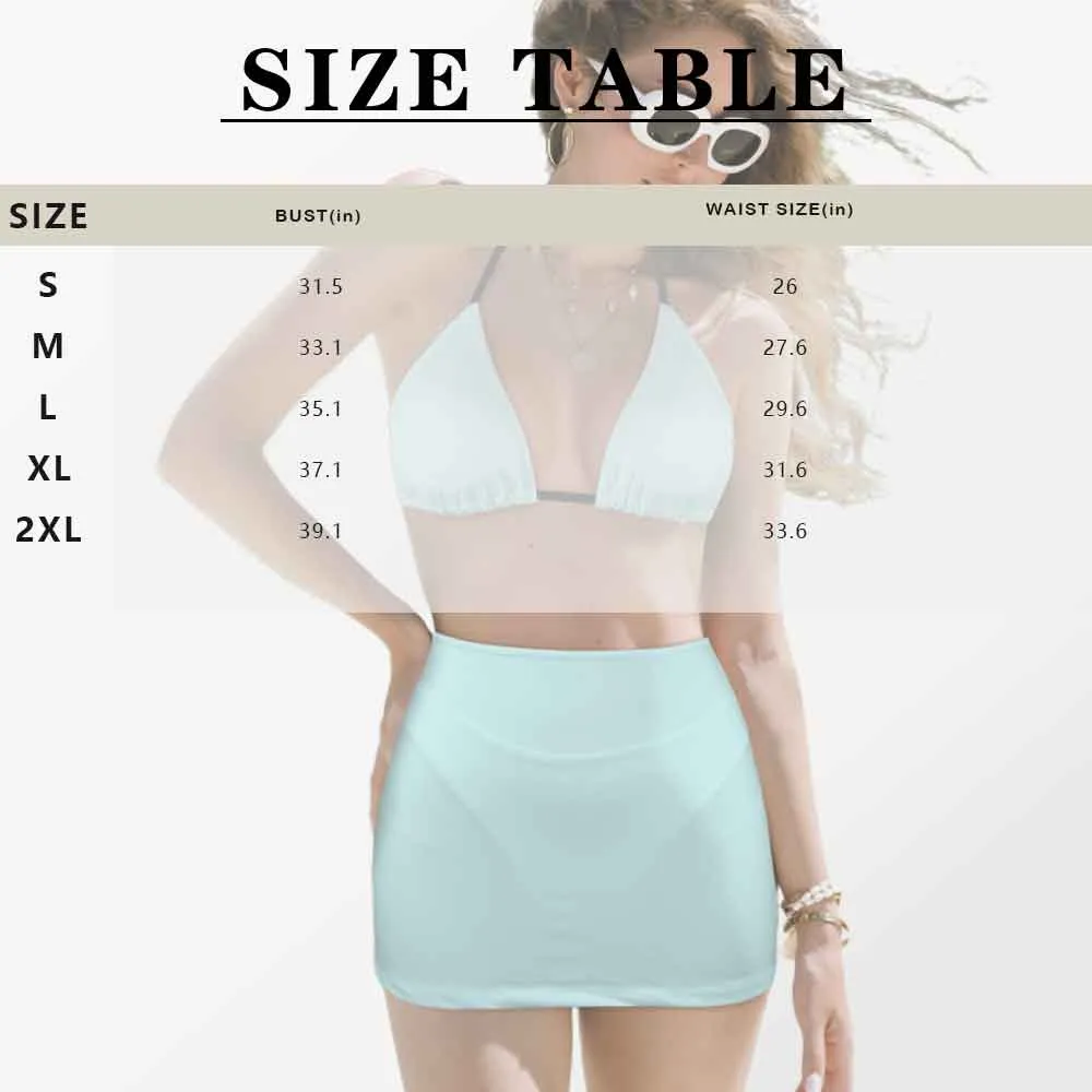 Custom Big Face Summer Leaves Bikini Set Personalized Halterneck String Three-Pieces Bikini Skirts Set