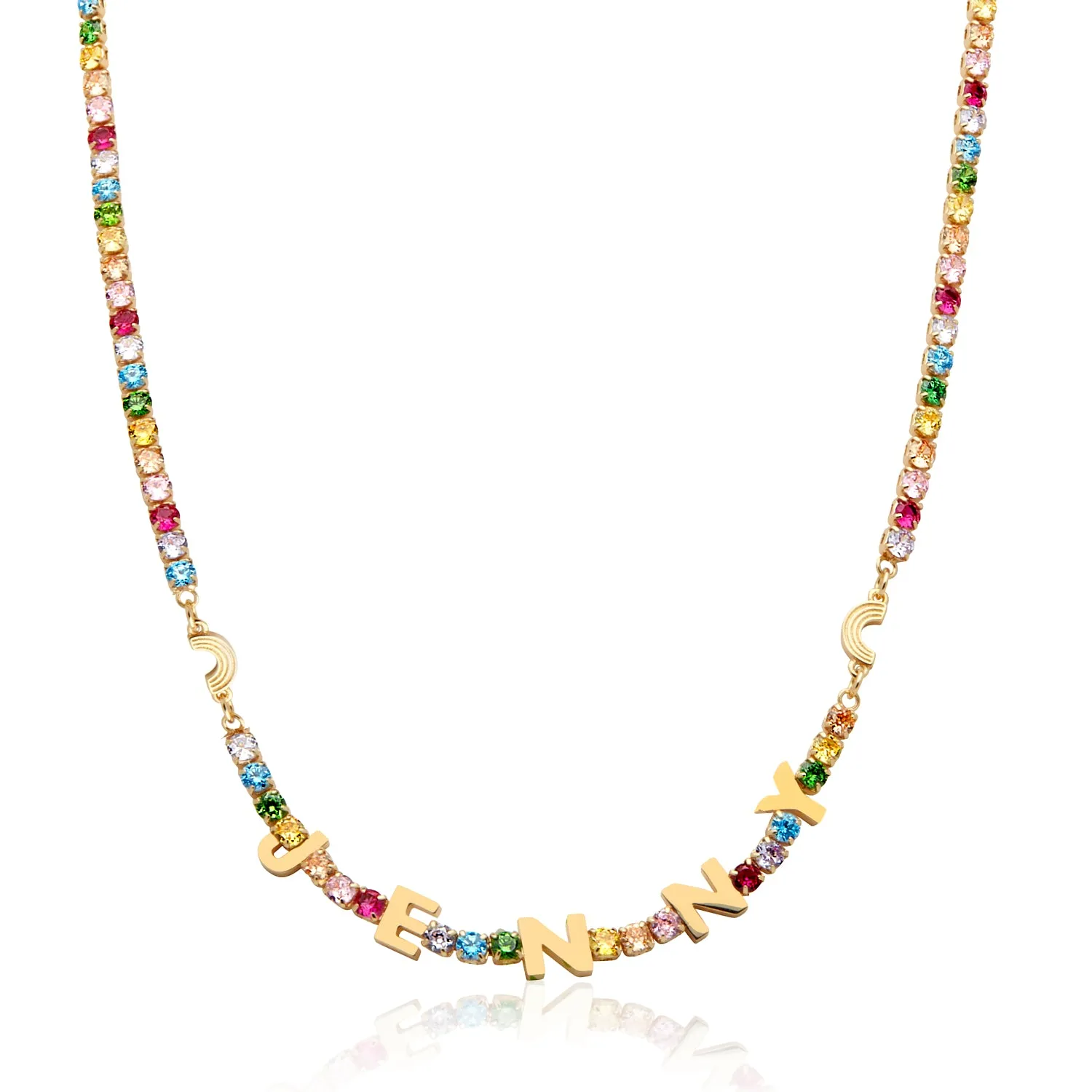 Custom Name Rainbow Tennis Necklace (Gold)