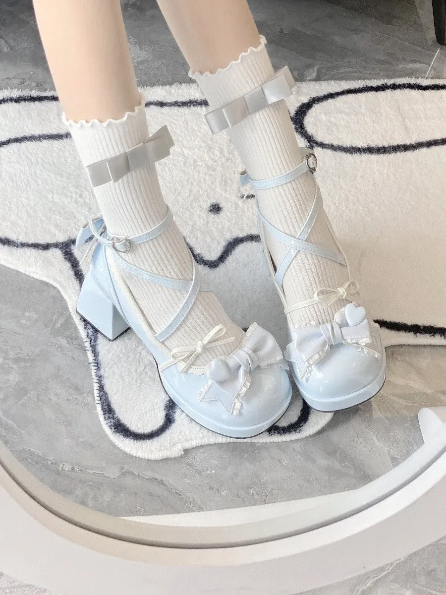 Cute Sweet Japanese Waterproof Platform Bow Lolita Shoes