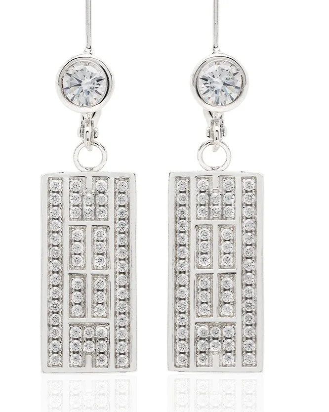 CZ Tennis Court Lever Back Earrings