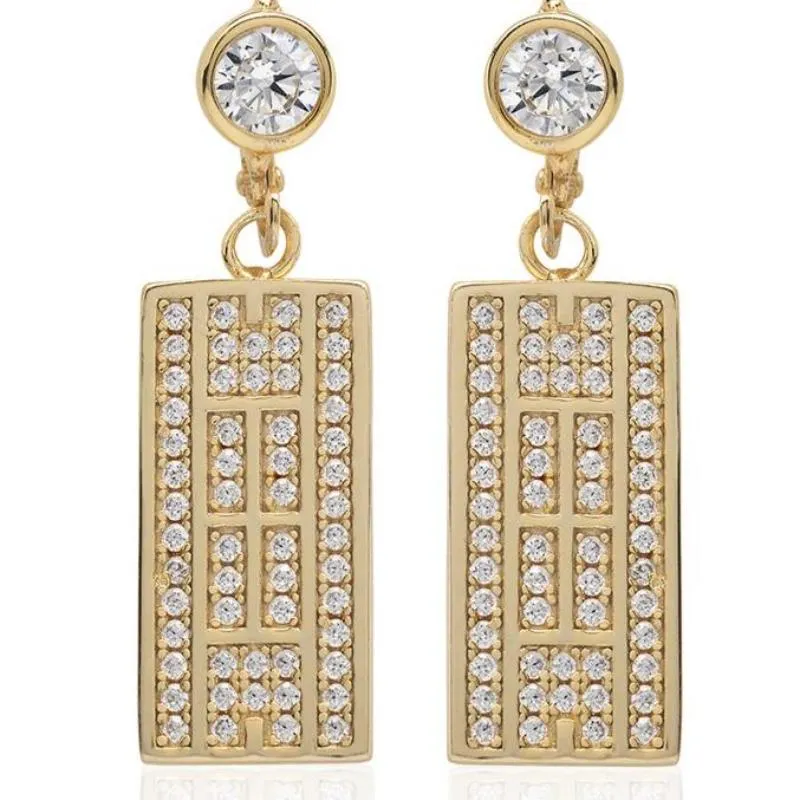 CZ Tennis Court Lever Back Earrings