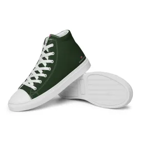 Dark Green Men's Sneakers, Solid Color Premium Canvas High Top Shoes For Fashionable Men